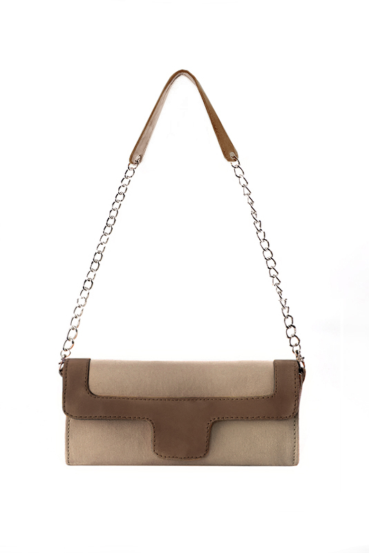 Women's tan beige and chocolate brown luxurious elegant clutch for ceremonies, weddings and evenings out. - Top view